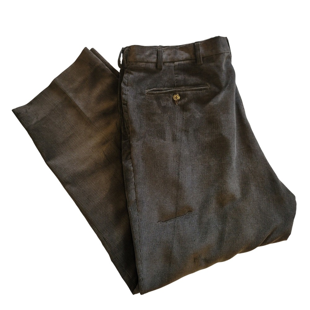 Berle Mens Pleated Corduroy Dress Pants Brown Straight Leg Trousers 38‎ R 18151